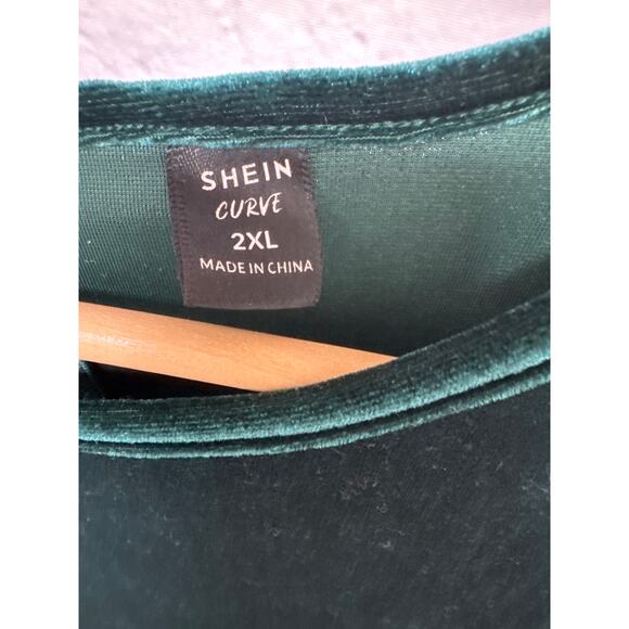 Shein Curve Emerald Green Gold Crushed "Velvet" Long Sleeve Maxi Dress SZ 2XL - Picture 3 of 4